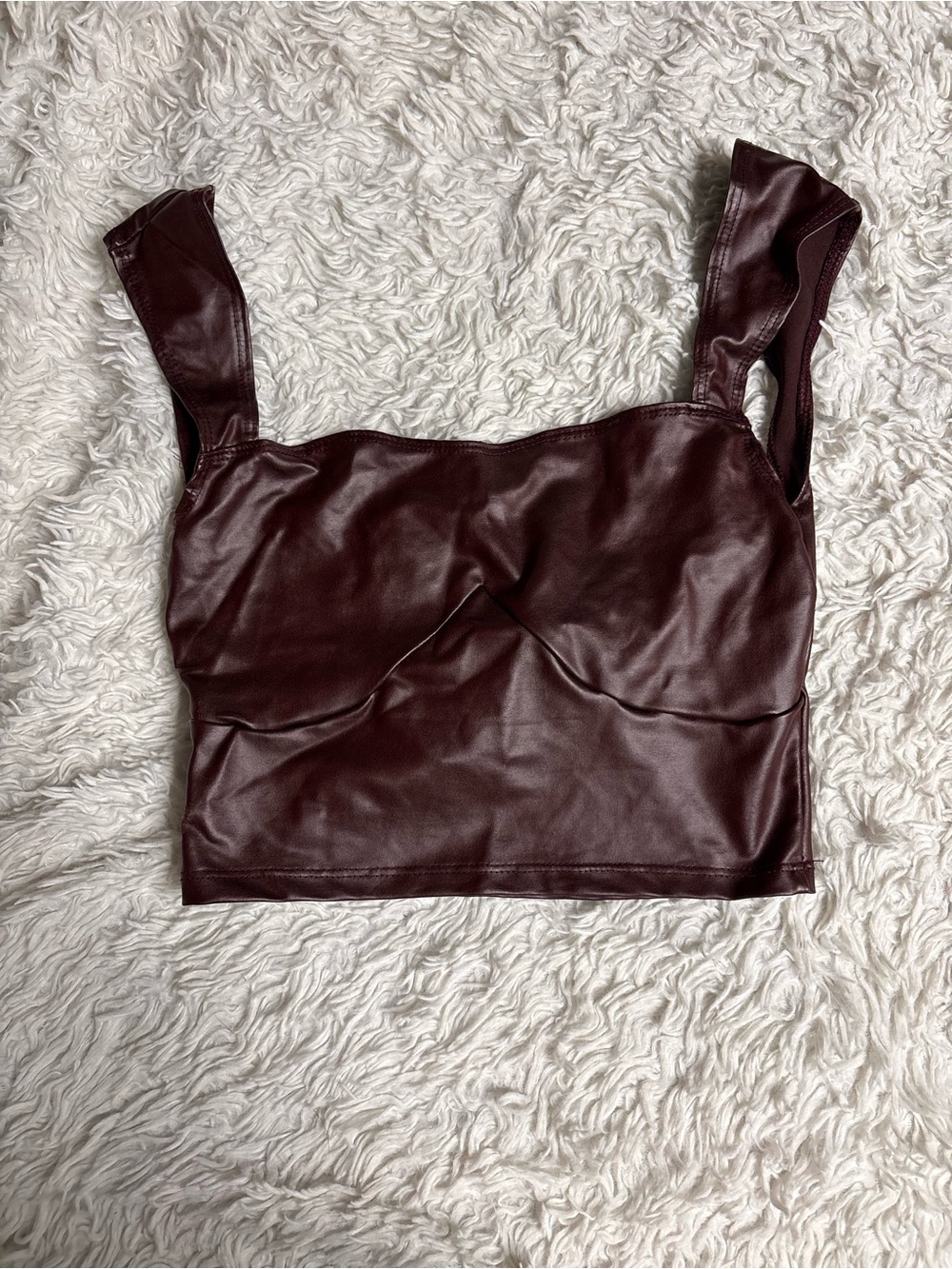 Pretty Little Thing Women’s Faux Leather Burgundy Crop Tank Top